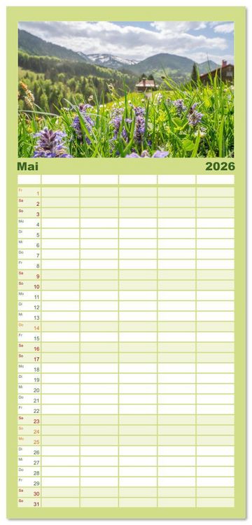 Produktbild: Familienplaner 2026 - Naturwunder Berge mit 5 Spalten (Wandkalender, 21 x 45 cm) CALVENDO