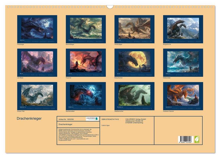 Produktbild: Drachenkrieger (Wandkalender 2026 DIN A2 quer), CALVENDO Monatskalender