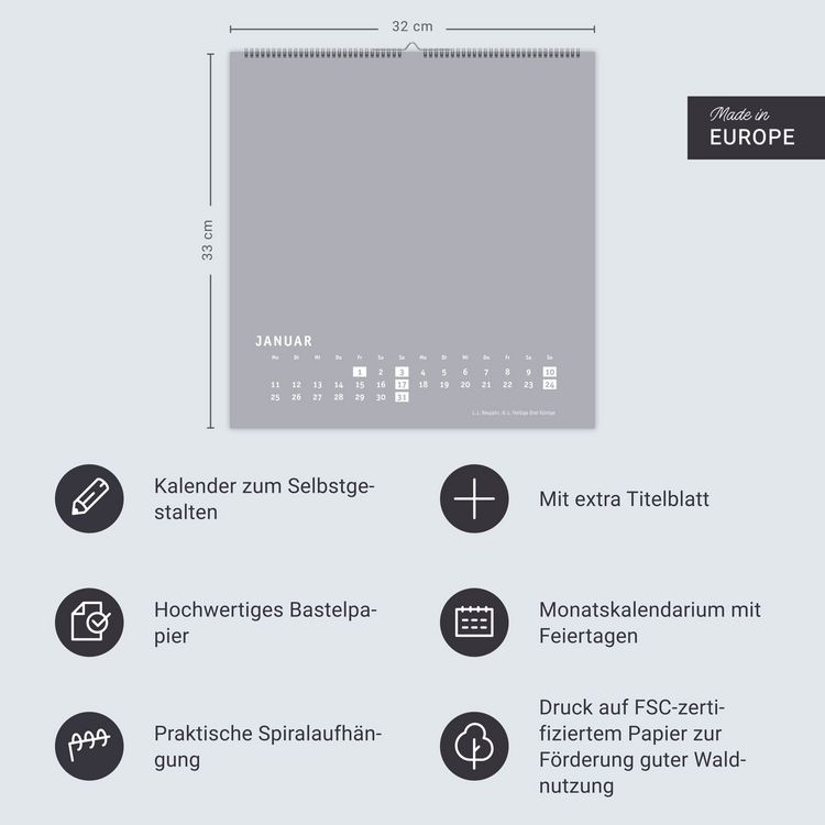 Produktbild: Premium-Bastelkalender silbergrau gro&szlig; 2027