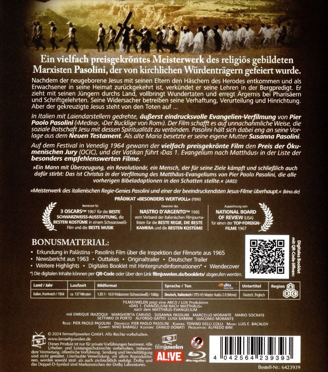Produktbild: Das 1. Evangelium nach Matth&auml;us - Das Meisterwerk von Pier Paolo Pasolini (Filmjuwelen) (Neuauflage)