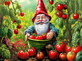 Produktbild: CALVENDO Puzzle Ein Wichtel bei der Tomatenernte | 1000 Teile Lege-Gr&ouml;&szlig;e 64x48cm Foto-Puzzle f&uuml;r gl&uuml;ckliche Stunden