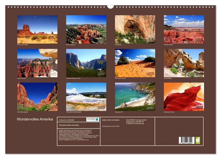 Produktbild: Wundervolles Amerika (Wandkalender 2026 DIN A2 quer), CALVENDO Monatskalender