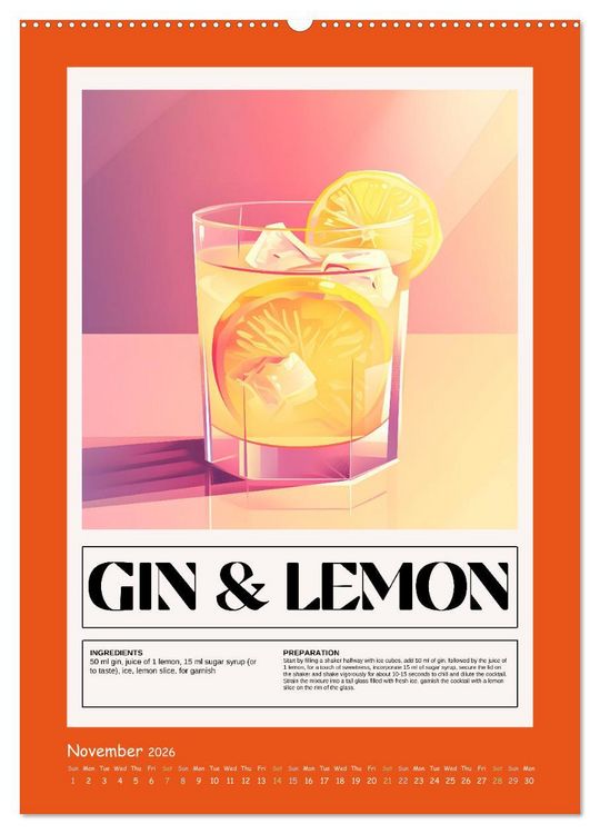 Produktbild: Classic Cocktails (High Quality Premium Wall Calendar 2026 DIN A2 portrait),CALVENDO 12 Month Wall Calendar