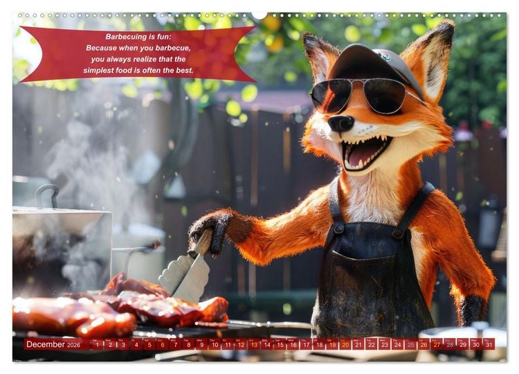 Produktbild: Funny charming animals as barbecue chef (High Quality Premium Wall Calendar 2026 DIN A2 landscape),CALVENDO 12 Month Wall Calendar