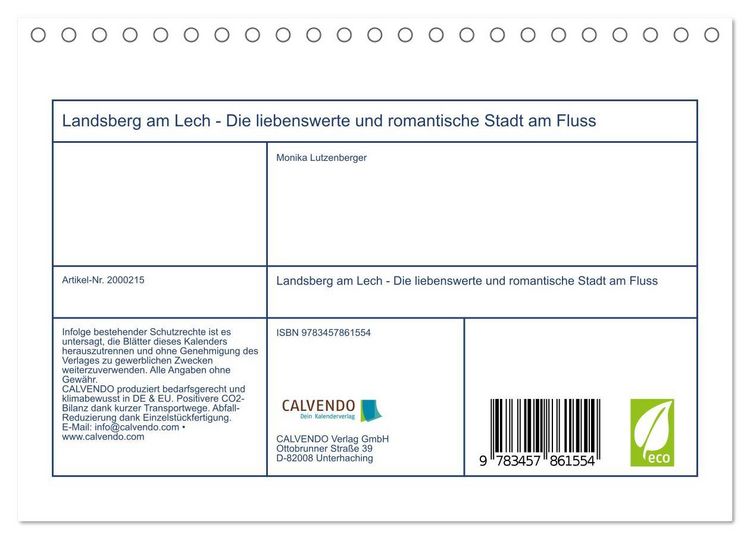 Produktbild: Landsberg am Lech - Die liebenswerte und romantische Stadt am Fluss (Tischkalender 2026 DIN A5 quer), CALVENDO Monatskalender