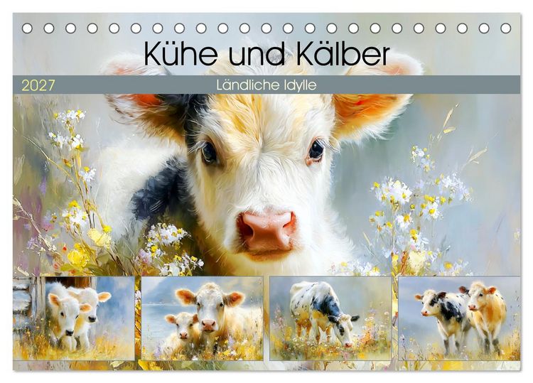 Produktbild: K&uuml;he und K&auml;lber. L&auml;ndliche Idylle (Tischkalender 2027 DIN A5 quer), CALVENDO Monatskalender