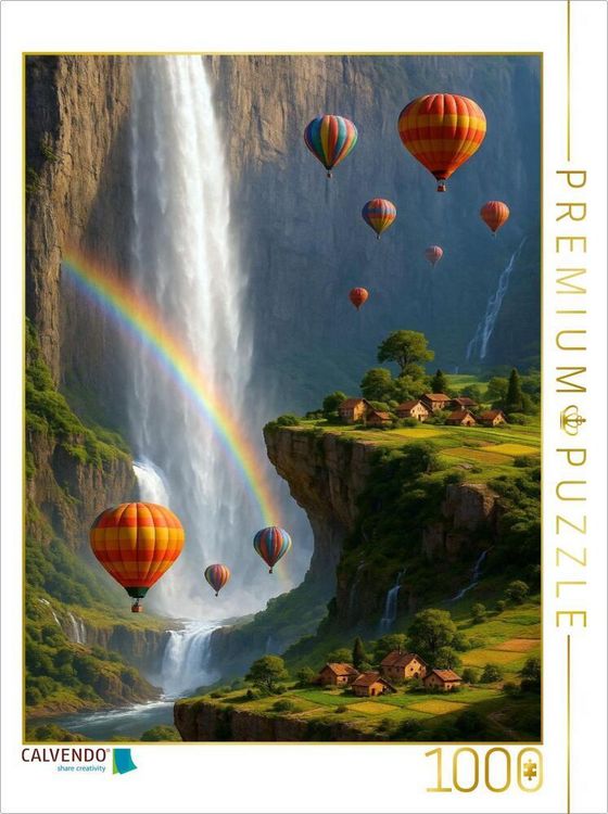 Produktbild: CALVENDO Puzzle Aufsteigen am Regenbogen entlang - Hei&szlig;luftballons in surrealer Landschaft | 1000 Teile Lege-Gr&ouml;&szlig;e 64x48cm Foto-Puzzle f&uuml;r gl&uuml;ckliche