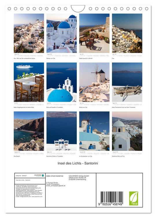Produktbild: Insel des Lichts - Santorini (Wandkalender 2026 DIN A4 hoch), CALVENDO Monatskalender