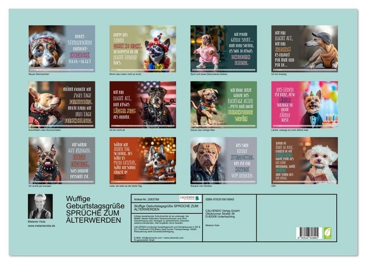 Produktbild: Wuffige Geburtstagsgr&uuml;&szlig;e SPR&Uuml;CHE ZUM &Auml;LTERWERDEN (Wandkalender 2026 DIN A2 quer), CALVENDO Monatskalender