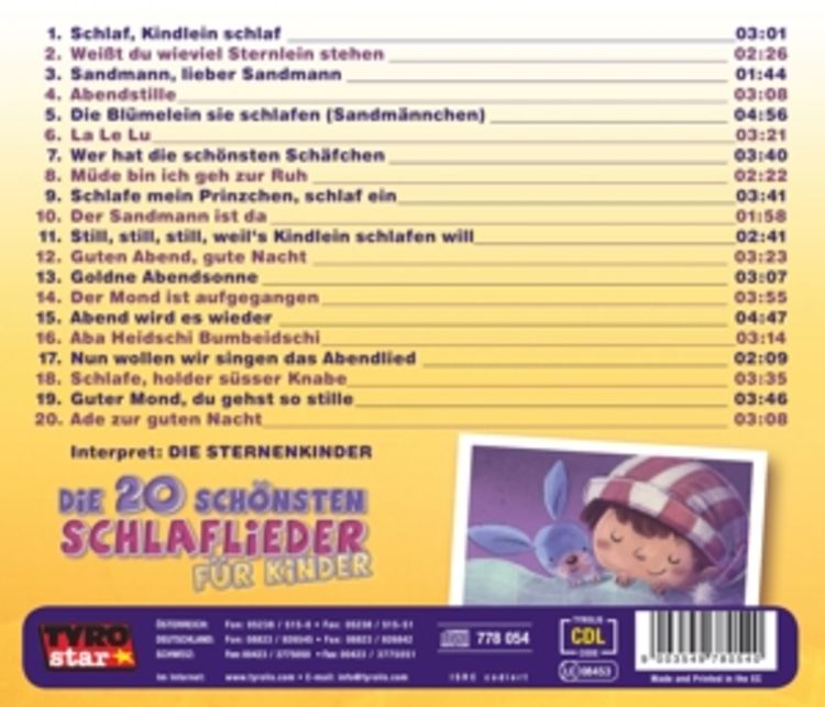 Produktbild: Die 20 sch&ouml;nsten Schlaflieder f&uuml;r Kinder