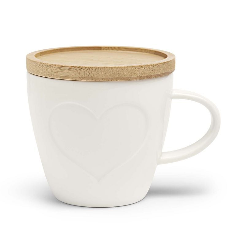 Tasse Herz mit Deckel, weiß, lieblich