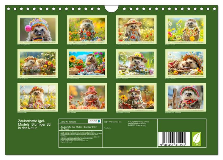 Produktbild: Zauberhafte Igel-Models. Blumiger Stil in der Natur (Wandkalender 2026 DIN A4 quer), CALVENDO Monatskalender