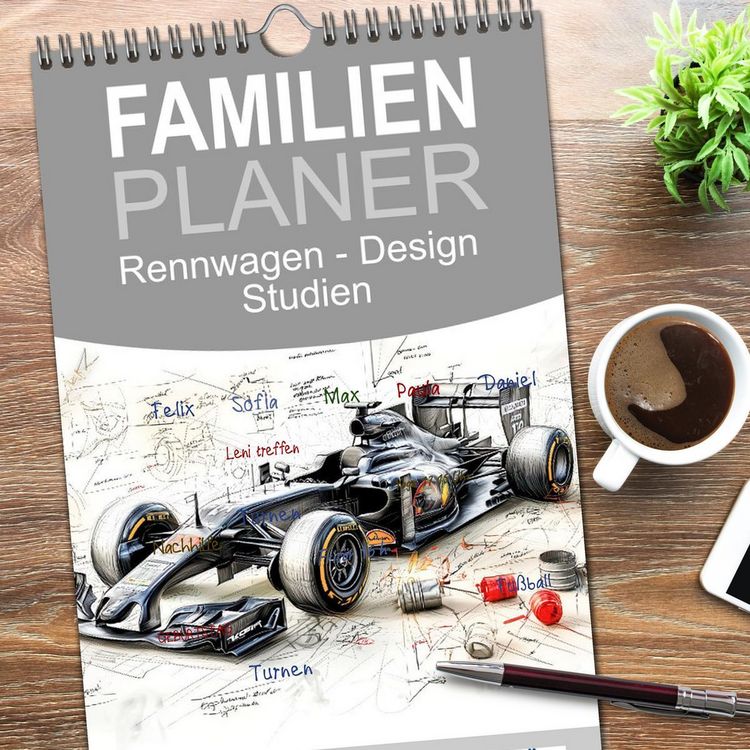 Produktbild: Familienplaner 2026 - Rennwagen - Design Studien mit 5 Spalten (Wandkalender, 21 x 45 cm) CALVENDO
