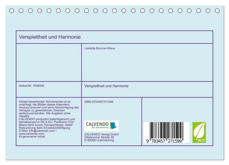 Produktbild: Verspieltheit und Harmonie (Tischkalender 2026 DIN A5 quer), CALVENDO Monatskalender