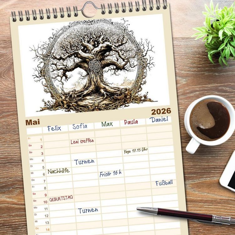 Produktbild: Familienplaner 2026 - G&ouml;tter der Wikinger - Skizzen zur Welt der Nordischen Mythologie mit 5 Spalten (Wandkalender, 21 x 45 cm) CALVENDO