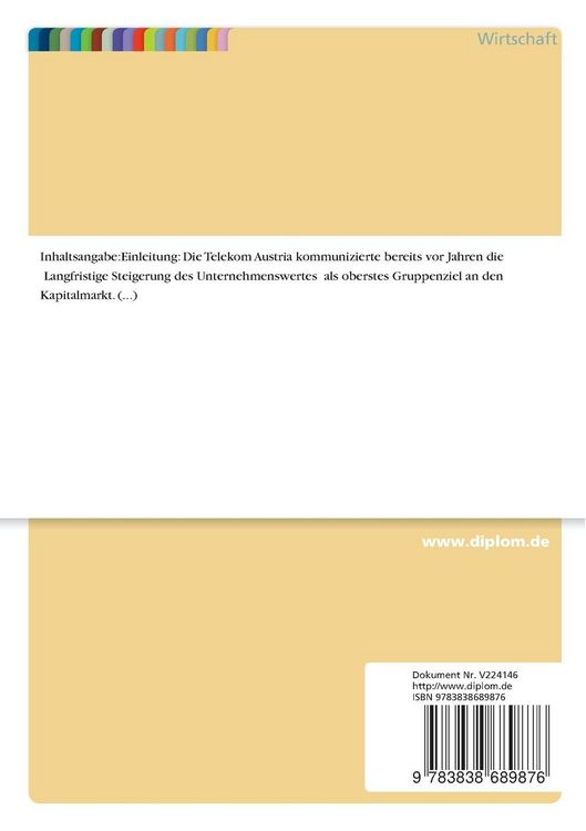 Produktbild: Konzeption eines integrierten Value Managements am Beispiel der Telekom Austria