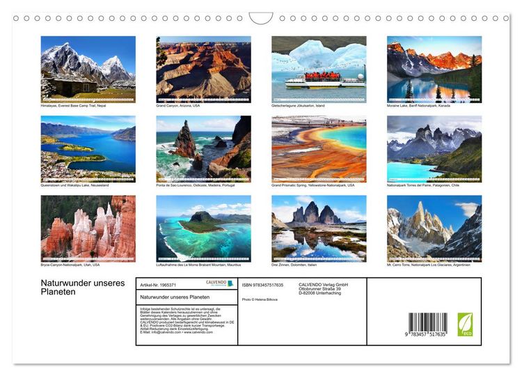 Produktbild: Naturwunder unseres Planeten (Wandkalender 2026 DIN A3 quer), CALVENDO Monatskalender