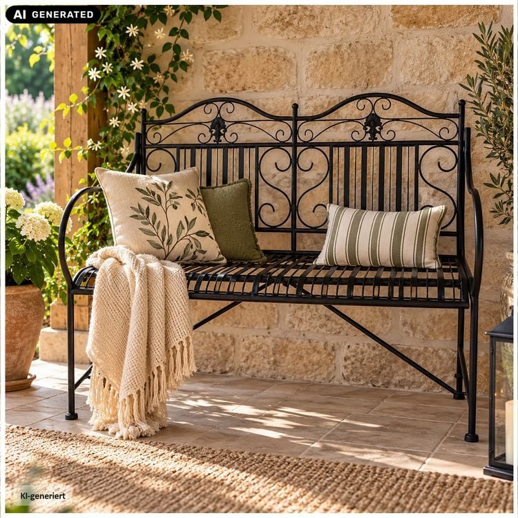 Produktbild: HTI-Living Gartenbank Schwarz Metallbank Celia Gartenbank Schwarz Metallbank Celia