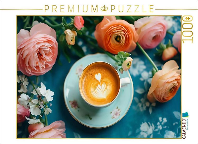 Produktbild: CALVENDO Puzzle Kaffeegenuss im Bl&uuml;tenrausch | 1000 Teile Lege-Gr&ouml;&szlig;e 64x48cm Foto-Puzzle f&uuml;r gl&uuml;ckliche Stunden