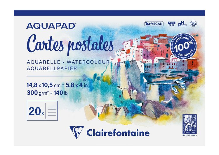 Produktbild: Aquapad Aquarell Postkarten Reisealbum, geleimter Block A6, 10,5x14,8cm, 300g, 20 Blatt