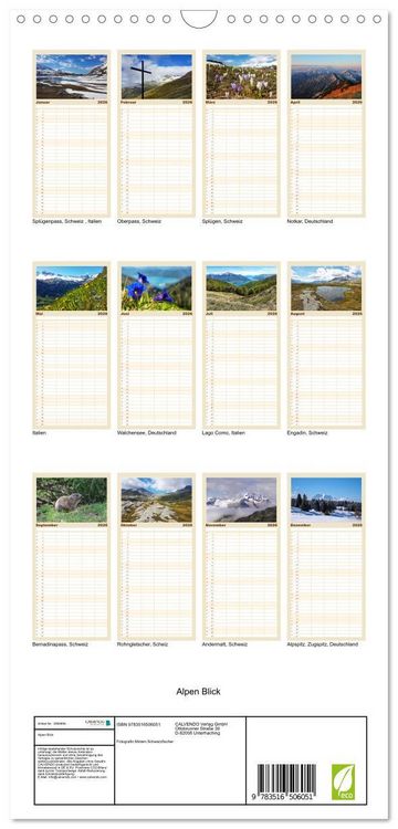 Produktbild: Familienplaner 2026 - Alpen Blick mit 5 Spalten (Wandkalender, 21 x 45 cm) CALVENDO