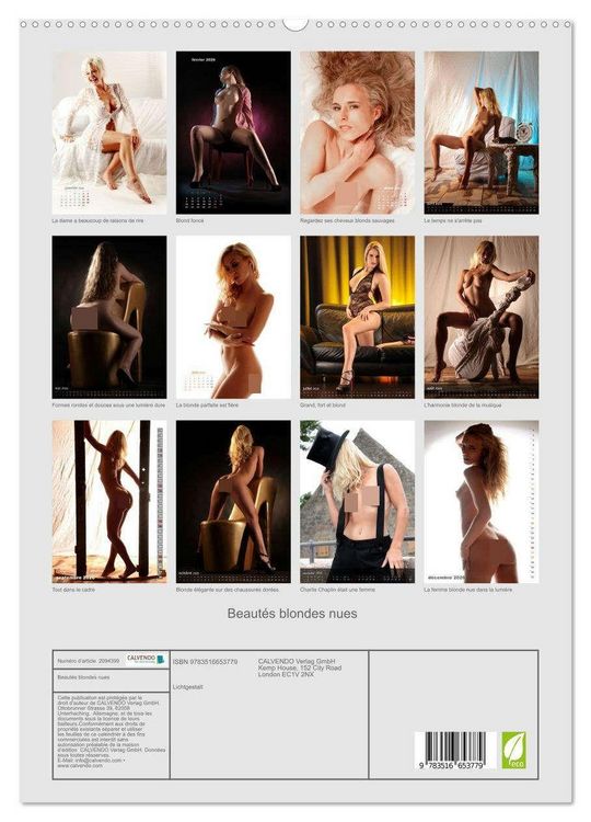 Produktbild: Beaut&eacute;s blondes nues (Calendrier mural 2026 DIN A2 horizontal) calendrier de bureau