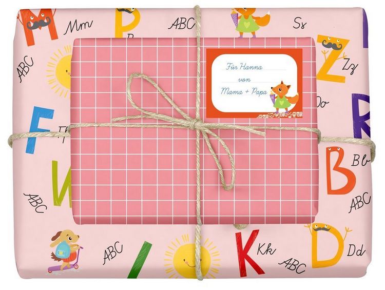 Produktbild: Geschenkpapier-Set f&uuml;r Kinder, Einschulung (f&uuml;r M&auml;dchen)
