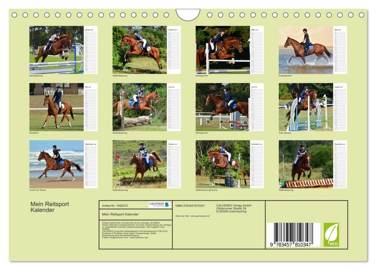 Produktbild: Mein Reitsport Kalender (Wandkalender 2026 DIN A4 quer), CALVENDO Monatskalender