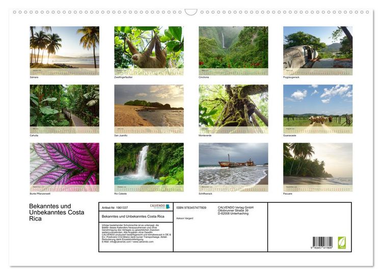 Produktbild: Bekanntes und Unbekanntes Costa Rica (Wandkalender 2026 DIN A2 quer), CALVENDO Monatskalender
