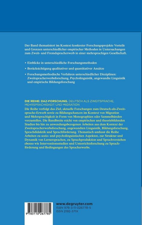 Produktbild: Einblicke in die Zweitspracherwerbsforschung und ihre methodischen Verfahren