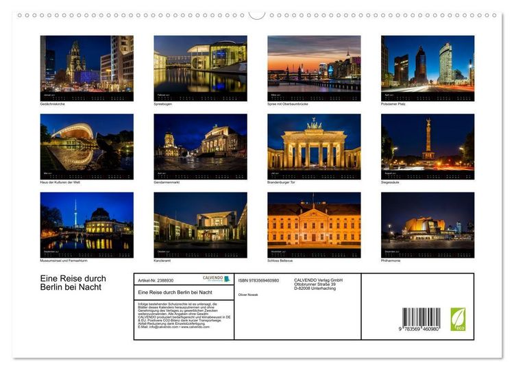Produktbild: Eine Reise durch Berlin bei Nacht (hochwertiger Premium Wandkalender 2027 DIN A2 quer), Kunstdruck in Hochglanz