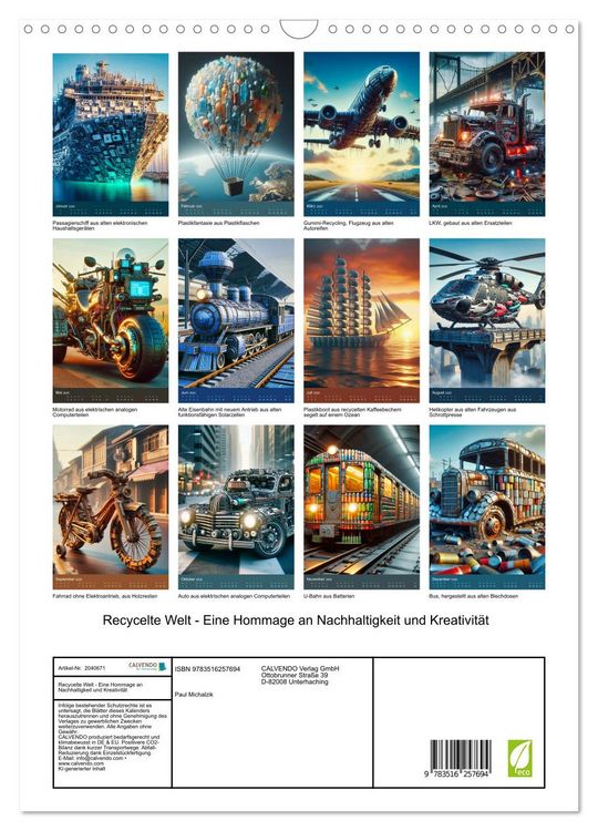 Produktbild: Recycelte Welt - Eine Hommage an Nachhaltigkeit und Kreativit&auml;t (Wandkalender 2026 DIN A3 hoch), CALVENDO Monatskalender