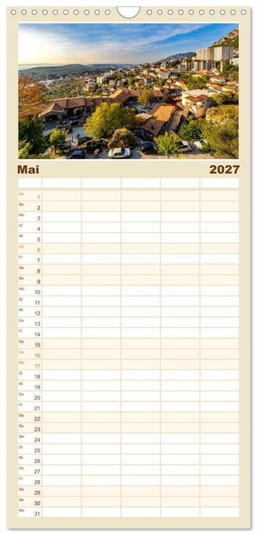 Produktbild: Familienplaner 2027 - Durr&euml;s und Kruja &ndash; Sch&auml;tze Albaniens mit 5 Spalten (Wandkalender, 21 x 45 cm) CALVENDO