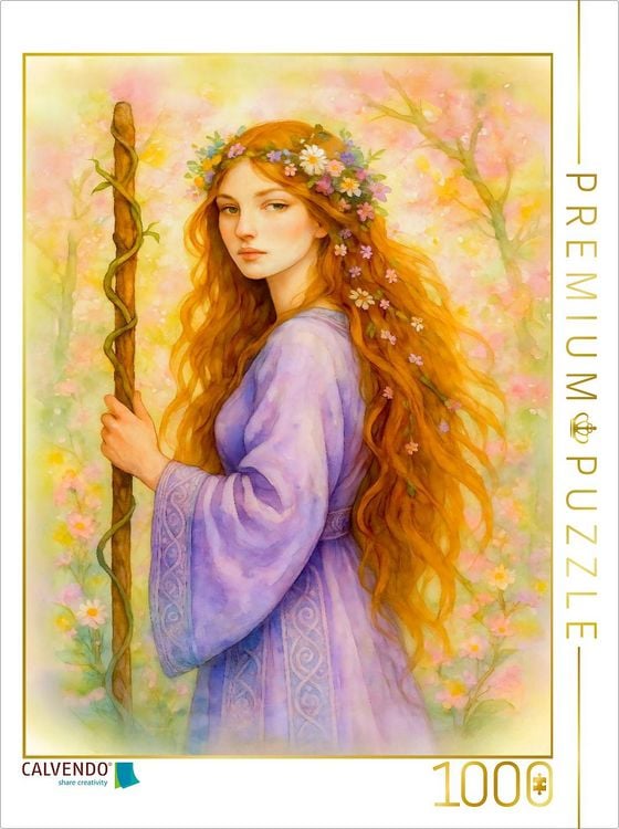 Produktbild: CALVENDO Puzzle Zarte keltische Druidin mit violettem Kleid und Zauberstab | 1000 Teile Lege-Gr&ouml;&szlig;e 64x48cm Foto-Puzzle f&uuml;r gl&uuml;ckliche Stunden