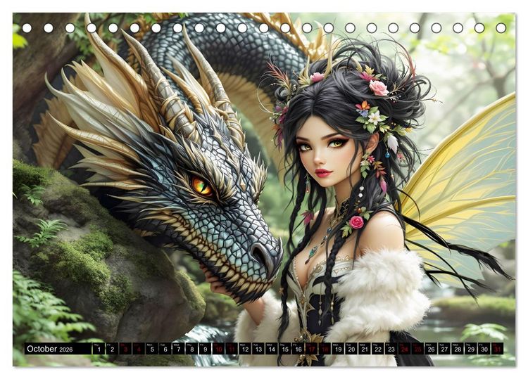 Produktbild: Elves and Dragons - A magical connection (Desk Calendar 2026 DIN A5 landscape), CALVENDO 12 Month DeskCalendar
