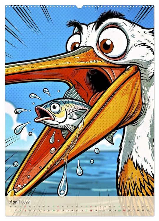 Produktbild: Lustige Pelikane - Comic (Wandkalender 2027 DIN A2 hoch), CALVENDO Monatskalender