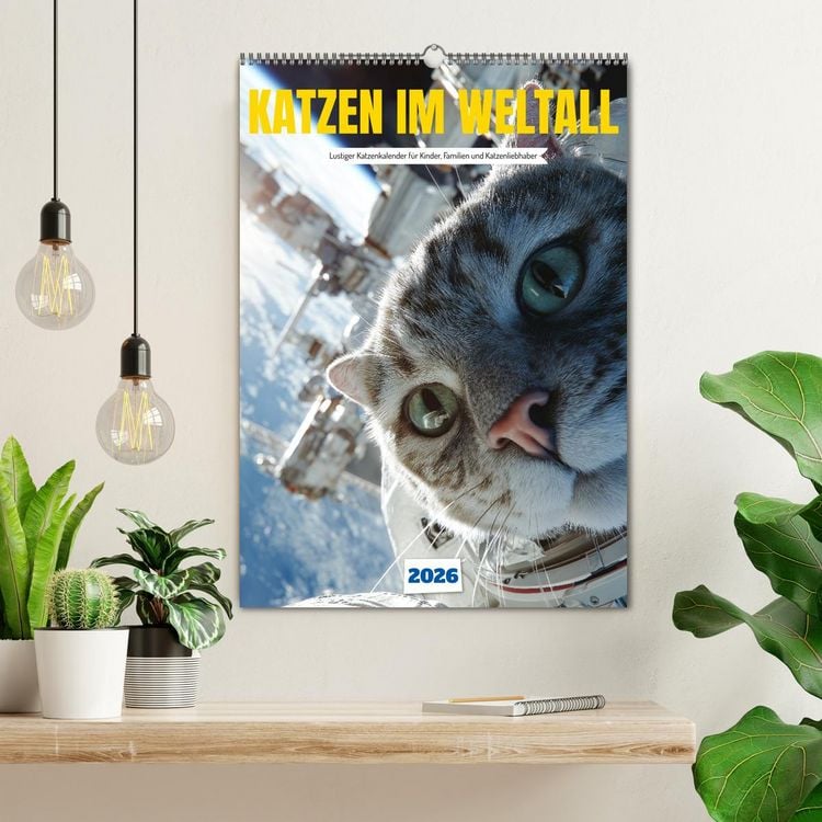 Produktbild: Katzen im Weltall - lustiger Katzenkalender f&uuml;r Kinder, Familien und Katzenliebhaber (Wandkalender 2026 DIN A2 hoch), CALVENDO Monatskalender