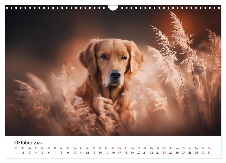 Produktbild: Herz aus Gold - Retriever zum Verlieben (Wandkalender 2026 DIN A3 quer), CALVENDO Monatskalender