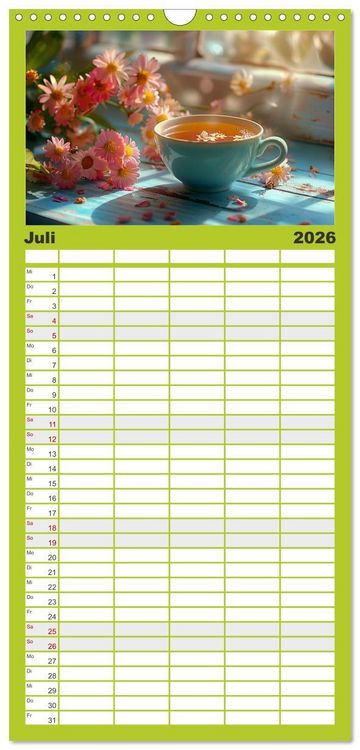 Produktbild: Familienplaner 2026 - Teezeit Tr&auml;ume mit 5 Spalten (Wandkalender, 21 x 45 cm) CALVENDO