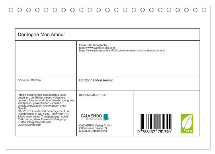 Produktbild: Dordogne Mon Amour (Tischkalender 2026 DIN A5 quer), CALVENDO Monatskalender