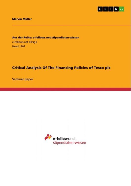Produktbild: Critical Analysis Of The Financing Policies of Tesco plc
