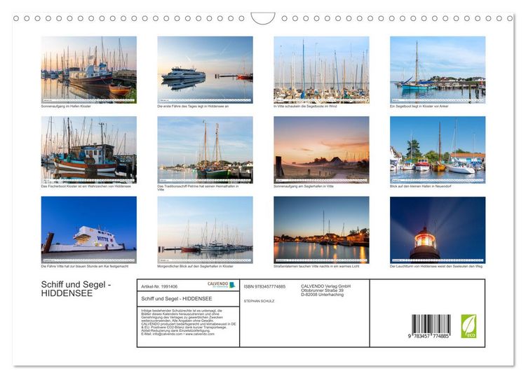 Produktbild: Schiff und Segel - HIDDENSEE (Wandkalender 2026 DIN A3 quer), CALVENDO Monatskalender
