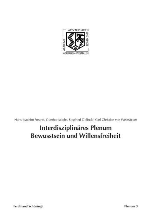 Produktbild: Interdisziplin&auml;res Plenum Bewusstsein und Willensfreiheit
