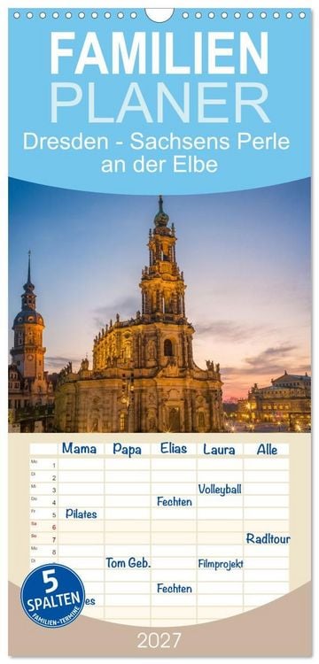 Produktbild: Familienplaner 2027 - Dresden - Sachsens Perle an der Elbe mit 5 Spalten (Wandkalender, 21 x 45 cm) CALVENDO