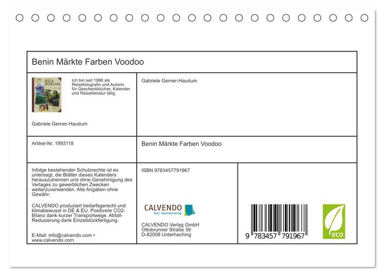 Produktbild: Benin M&auml;rkte Farben Voodoo (Tischkalender 2026 DIN A5 quer), CALVENDO Monatskalender