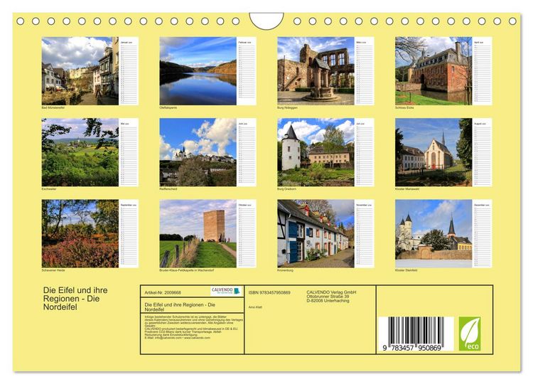 Produktbild: Die Eifel und ihre Regionen - Die Nordeifel (Wandkalender 2026 DIN A4 quer), CALVENDO Monatskalender