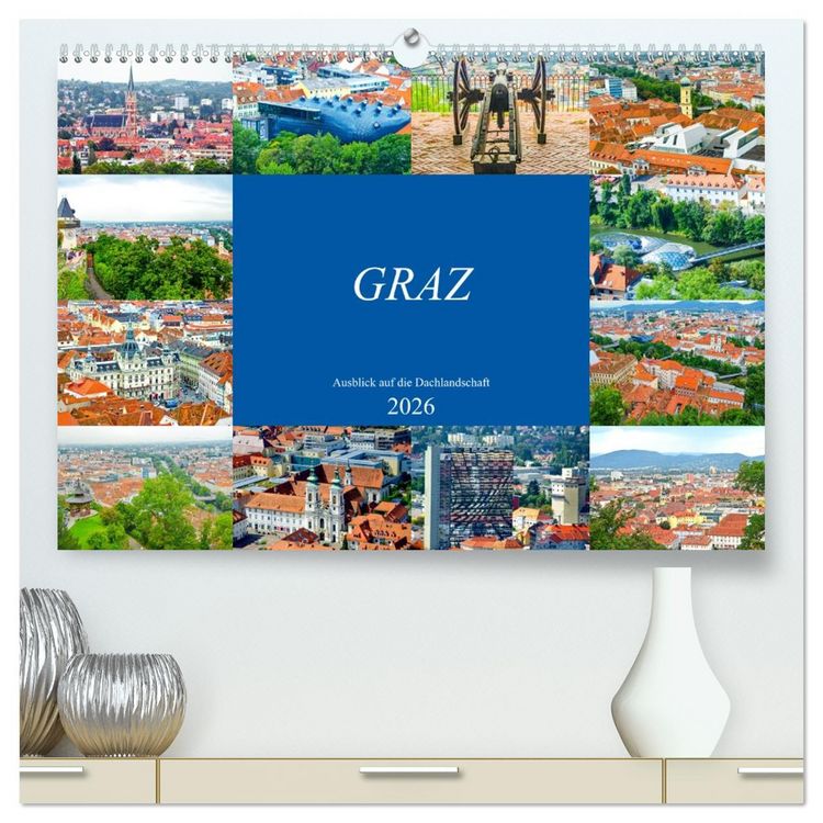 Produktbild: Graz - Ausblick auf die Dachlandschaft (hochwertiger Premium Wandkalender 2026 DIN A2 quer), Kunstdruck in Hochglanz