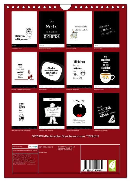 Produktbild: SPRUCH-Beutel voller Spr&uuml;che rund ums TRINKEN (Wandkalender 2026 DIN A4 hoch), CALVENDO Monatskalender