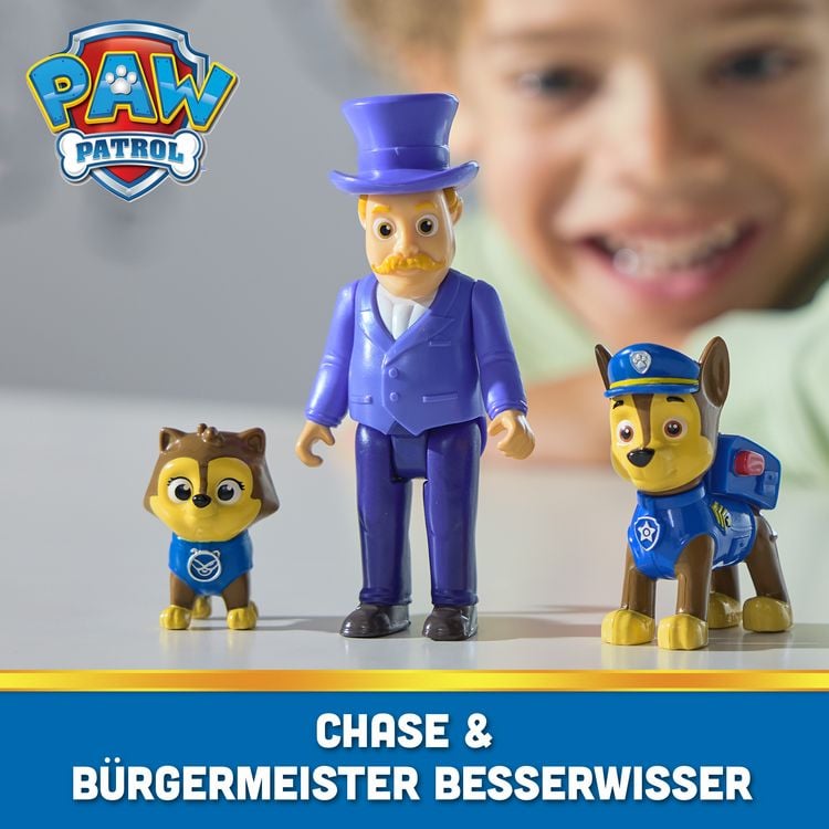 Produktbild: PAW Patrol Hero Pups Actionfiguren-Set mit Chase Hundefigur, Chaos-K&auml;tzchen Figur und B&uuml;rgermeister Besserwisser Figur