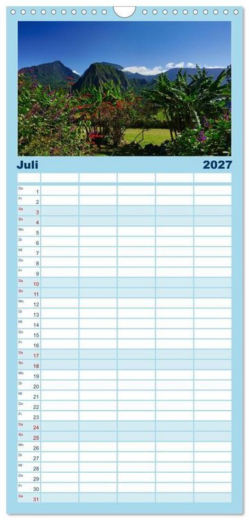 Produktbild: Familienplaner 2027 - La Reunion - Traumhafte K&uuml;sten und Hochgebirge mit 5 Spalten (Wandkalender, 21 x 45 cm) CALVENDO